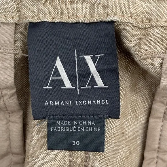 Armani Exchange Size 30 100% Linen Straight Leg Cargo Pants Women Tan Casual - Picture 4 of 6
